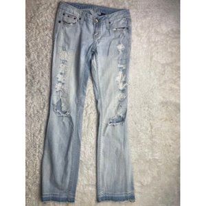 ZCO Size 7 Womens Jeans Bootcut Light Wash Stretch Distress Low Rise
